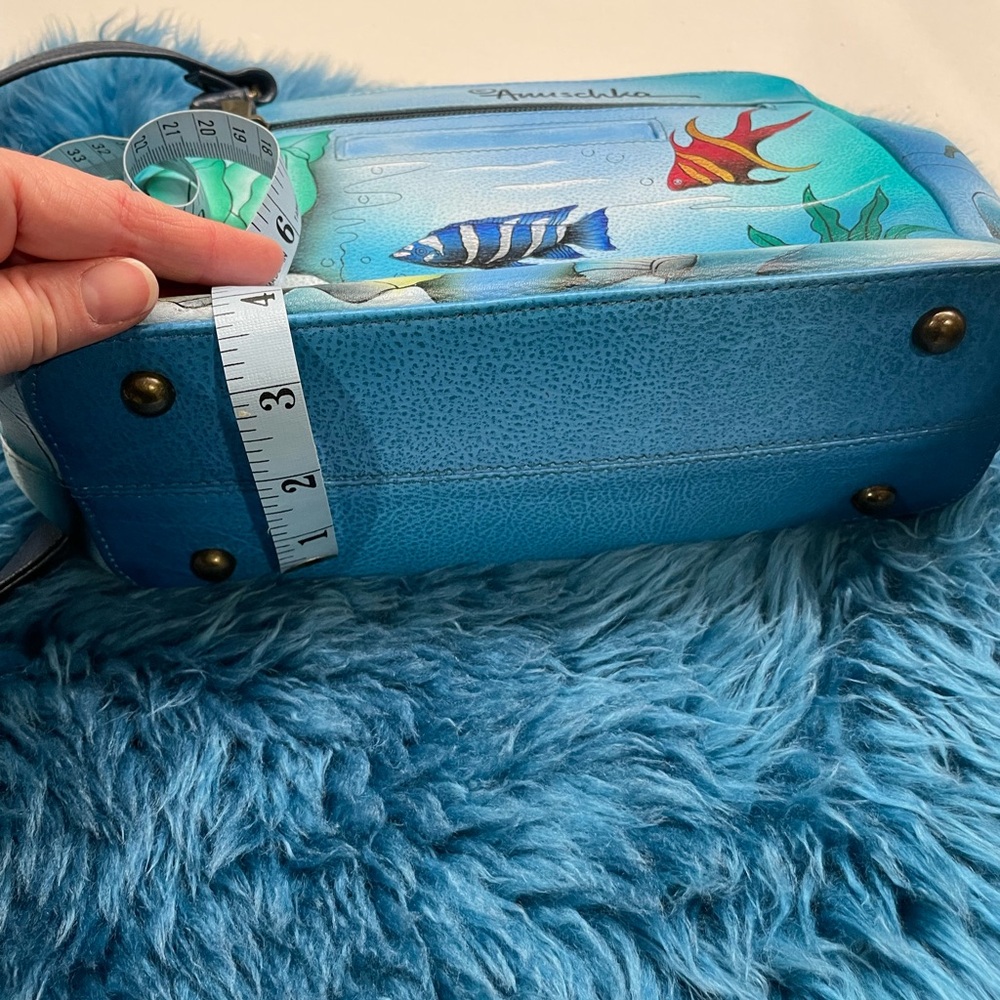 Anuschka Mermaid Design Blue Adjustable Crossbody Purse and Wallet Set - Picture 6 of 9